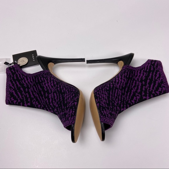 NWT ZARA Purple Black Open Toe Stretchy Heels 6.5 - Picture 3 of 6